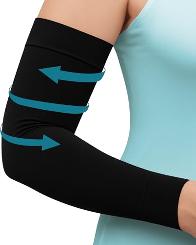 KEMFORD Compression Lymphedema Arm Sleeves for Women - 15-20 mmHg, 1 Pair, Black, S/M - Medical Arm Brace for Swelling, Edema, Circulation