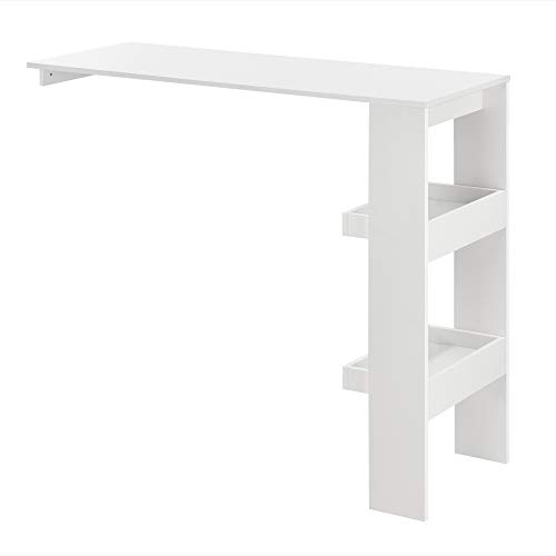 [en.casa] Mesa de Bar Bromölla Mesa de Bistro Elegante 120 x 45 x 106 cm Mesa Alta de Cocina con 2 Estantes Integrados Blanco
