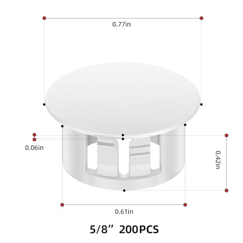 Image of 200PCS 5 /8 inch Plastic Plugs Hole, White Round PA66 Plug Furniture Hole Decorative Cover