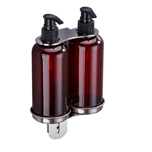 Soap Bottle Holder, Wall-mounted Shower Bottle Holder for Double 300ML Bottles Stainless Steel Rack for Shower Dispenser/Shampoo Bottles/Lotion Dispenser Silver