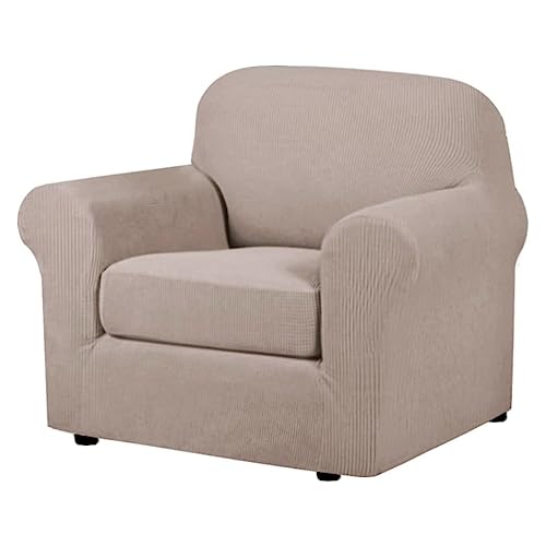 H.VERSAILTEX Armchair Slipcover Chair Cover 2 Piece Stretch Slipcovers Furniture Protector with Elastic Bottom Fit Armchair Width Up to 47 Inch, Stretch Spandex Jacquard Fabric(Chair, Sand)