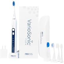 PRO-SYS VarioSonic Plus+ Professional Electric Toothbrush Full Kit, Rechargeable Powered Toothbrush with Travel Case, 5 Brush Heads, 5 Modes, Extra Long Battery, Pressure Sensor and Timer White