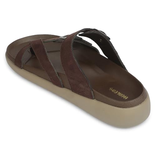 Image of Liberty Healers VAL-37E Slippers for Men - Black & Brown Faux Suede Slip-On Casual Slippers | Soft Cushioned Footbed, Lightweight Everyday Footwear for Home, Daily, Indoor & Casual Wear