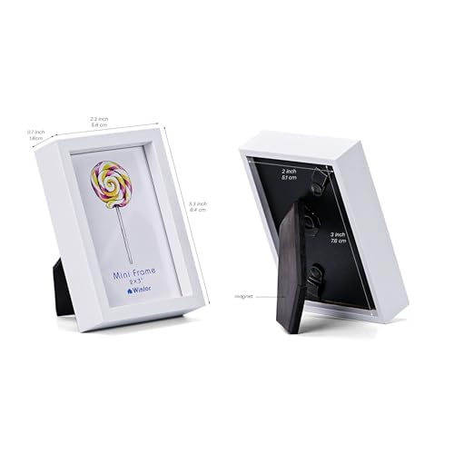 Winlor Kleine Bilderrahmen, Mini-Babyfotorahmen, 2x3 Zoll, 6er-Set, für Tischdekoration, Polaroid-Bilderrahmen mit weichem Magneten, niedliche Kühlschrankmagnete, weiß