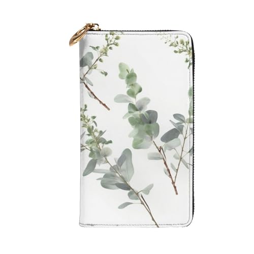 White Natural Greenery Twig Wallet For Women Men Clutch Rfid Blocking Leather Wallets Large Capacity Purse Credit Card Holder Money Case With Zipper Phone Holder Long Travel Purse2