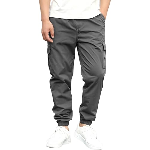Pantalon cargo ample pour homme à cordon et multipoches coupe droite décontractée