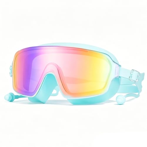 Gogle do nurkowania dla dzieci, HD okulary do pływania z zatyczkami do uszu i regulowanym paskiem na głowę, okulary do pływania szerokokątne, ochrona przed zaparowaniem, ochrona przed promieniowaniem
