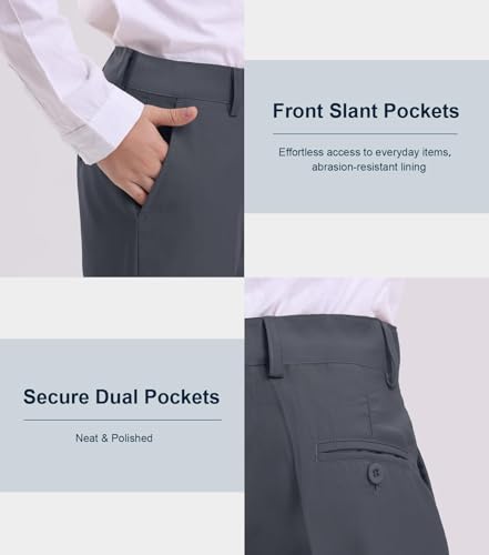 Image of Dreammonkey 4T-20Years Boys Flat Front Dress Pants Uniform Pants Adjustable Waistband for Toddler to Youth with Pockets