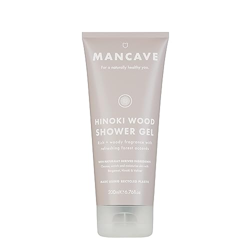 ManCave Hinoki Wood Shower Gel for Men, Warm Woody Aroma with Hinoki Cypress, Bergamot and Vetiver, Sulphate and Paraben Free, Natural, Vegan, Cruelty Free, 200 ml