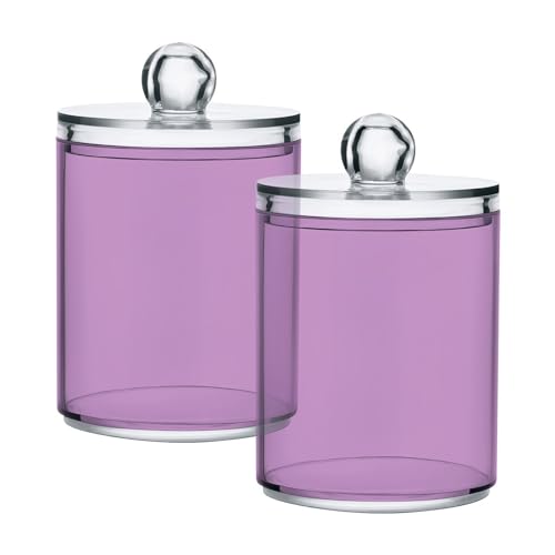 FLildon Lavender Purple Qtip Holder Dispenser, Bathroom Organizer and Storage Containers, 2Pack Clear Plastic Apothecary Jars with Lids for Cotton Ball, Cotton Swab, Floss