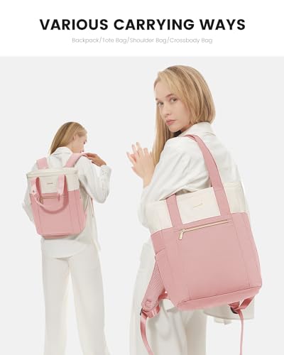 LOVEVOOK Laptop Backpack for Women, 15.6ââ Laptop Bag for Women Tote Bag Convertible, Lightweight Travel Backpack for College, Wide Open Work Backpack for Nurse Teacher Water-resistant Pink - Image 3