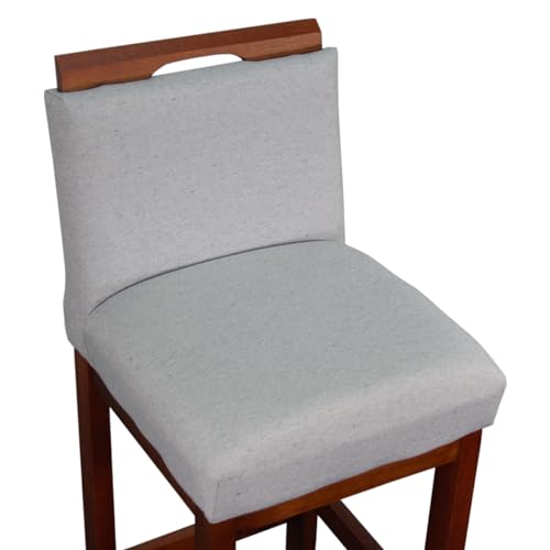 Kit 3 Banqueta Alta Safira Para Cozinha De Madeira Maciça Eucalipto Estofada Tecido Linho (Linho Cin