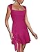 Aisbei Womens Square Neck Bodycon Dress Cute Y2K Dress Sleeveless Split Ruffle A-Line Dress Elegant Party Club Short Dress-Hot Pink S