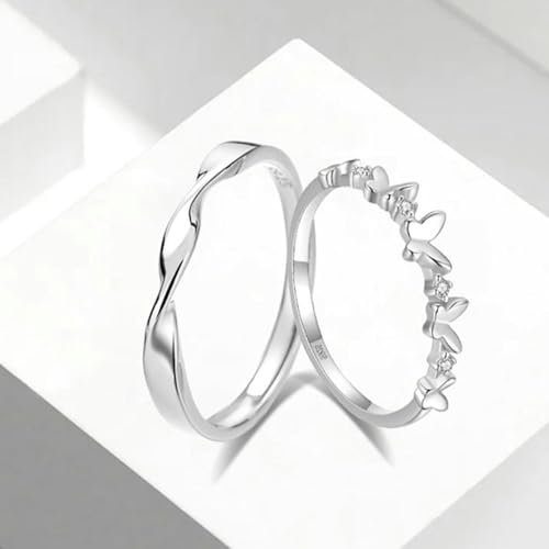 Ensemble de bagues assorties couples motif papillon et Mobius