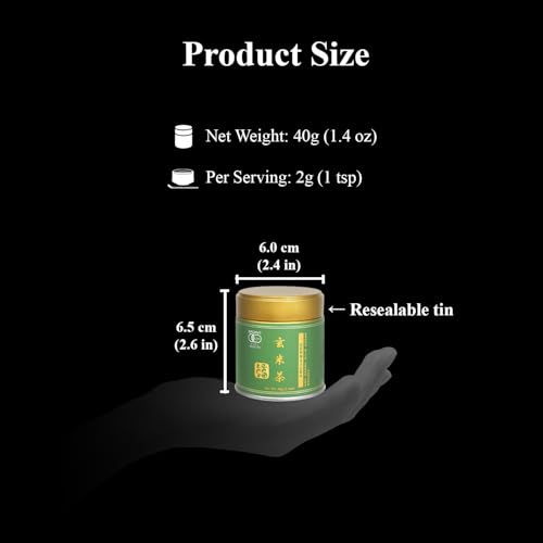 Image of YEDOENSIS KYOTO Genmaicha - Organic Brown Rice Green Tea Powder (1.4 oz) | Japanese Genmaicha Powder, Toasty Nutty Flavor for Lattes, Low Caffeine, Grown and Crafted in Japan, Certified Organic