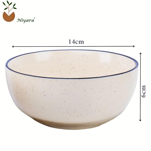Image of Niyara Ceramic Printed Bowl Set of 2 | Premium Serving Bowls for Snacks, Soup & Desserts | Microwave & Dishwasher Safe (White with Black Border)