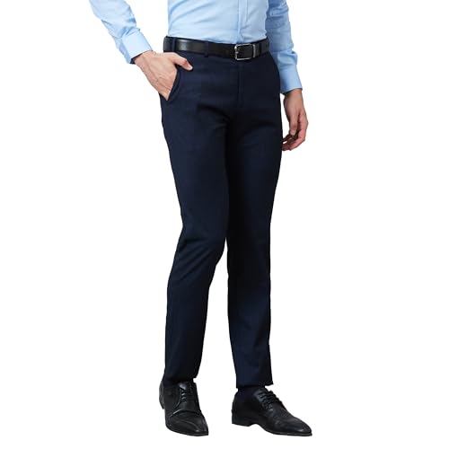 Image of Raymond Men's Mid Rise Poly Viscose Blend Solid Pattern Slim Fit Flat Front Formal Trouser