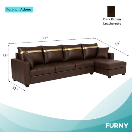 Image of FURNY Arossa 5 Seater Leatherette RHS L Shape Sofa Set (Brown) Premium Finish| Durable Comfort Ideal for Living Room