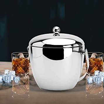 Apple Shape Mirror Finish Ice Bucket Double Wall Insulated Stainless Steel Ice Box with Tong - 1.8L Mirror Finish - Ideal for Home Bar Accessories - Perfect Ice Cube Box for Ice Bucket - Image 4 thumbnail
