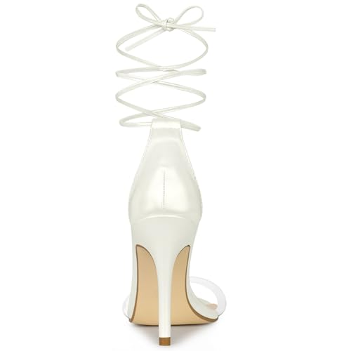 Allegra K Allegra K Women's Clear Strap Stiletto Heel White Lace Up Sandals - 9 M US
