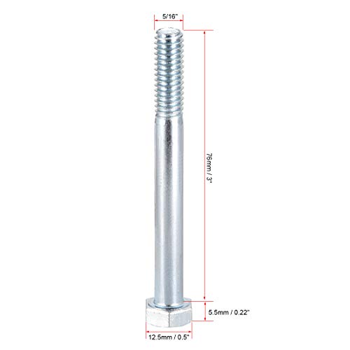 Image of uxcell Hex Head Screw Bolts Carbon Steel 5 /16 inch-18x3 inch Fastener Grade 5 UNC 5pcs