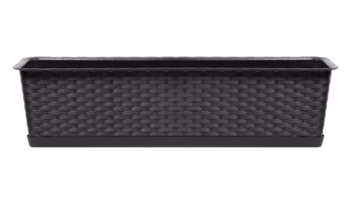 Fioriera da balcone, 69 x 17 x 15 cm, con sottovaso, in effetto rattan, durevole e resistente alle intemperie, per davanzale, terrazza e interni, vaso elegante