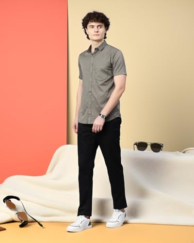 Image of Majestic Man Slim Fit Pure Cotton Half Sleeve Solid Casual Shirt