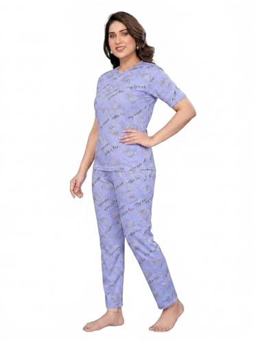 Image of VJ Fashion Women's Cotton Lycra Printed & Knitted Round Neck Night Wear Set of Top and Pazama