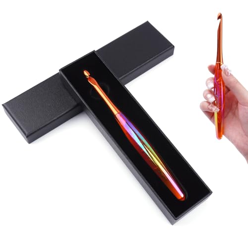 BsHooker 7mm Crochet Hook Inline Crochet Hook with Ergonomic Acrylic Handle for Arthritic Hands Extra Long Knitting Needles for Crocheting Yarn Stainless Steal Polished Hook Head for Beginner