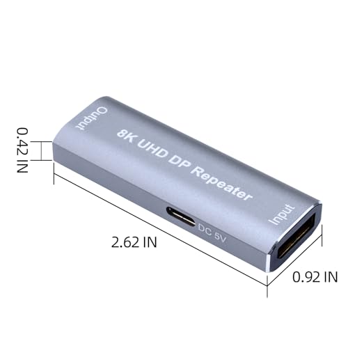 Image of 8k Displayport Repeater,Displayport Amplifier Repeater,DP Signal Booster Support Audio Formats DTS-HD /Dolby truehd /DTS /Dolby-ac3 / DSD (Gray DP 1.4)