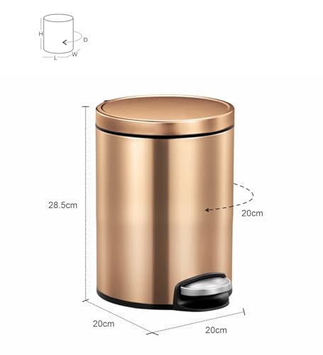 Image of Obsessions EKO Soft-Close Bathroom Trash Can - 5L Stainless Steel Pedal Bin with Lid & Liner, Elegant Waste Basket for Home & Office, Bronze Copper