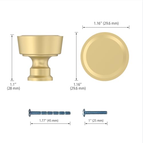 Image of 10 Pack 1-1 /5Inch(30mm) Gold Cabinet Knobs for Dresser Kitchen Knob Drawer Pulls Gold Cabinet Hardware for Cupboard Bathroom