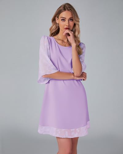 Image of LookbookStore 3 /4 Sleeve Dress for Women Shift Cute Summer Tunic Floral Lace Dresses