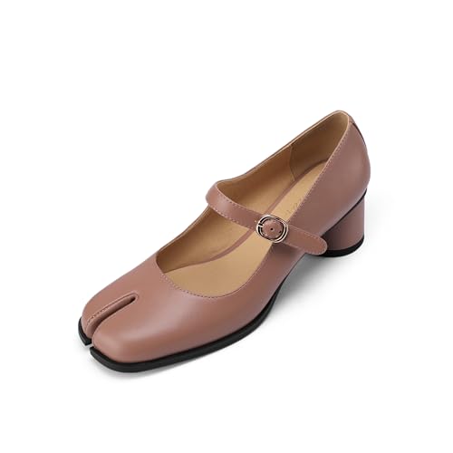 Image of Women Chunky Block High Heels Mary Janes Shoes Split Toe Tabi Shoes Ankle Strap Dress Pumps Shoes