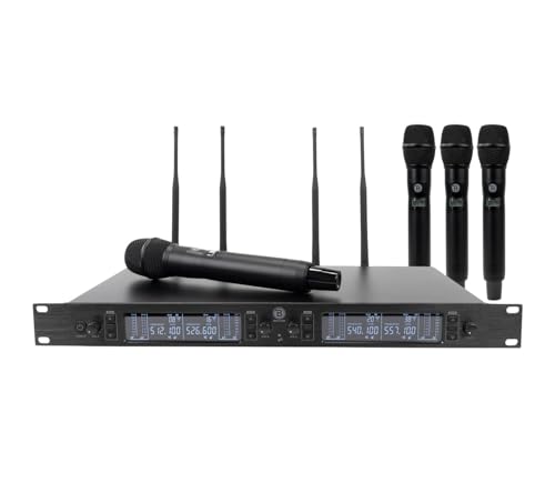 Sistema de micrófono inalámbrico UHF de 4 canales con 4 micrófonos de mano y receptor montable en rack Blastking MHU404 miniatura 1