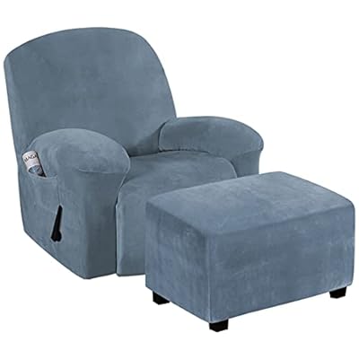 H.VERSAILTEX Recliner Chair Cover Velvet Plush 1-Piece Bundles Velvet Plush Ottoman Slipcovers(Large, Stone Blue) by 