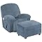 H.VERSAILTEX Recliner Chair Cover Velvet Plush 1-Piece Bundles Velvet Plush Ottoman Slipcovers(Large, Stone Blue) by 