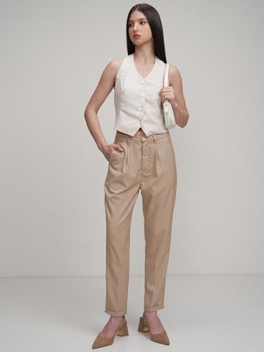Image of Tokyo Talkies Women's Regular Fit Peg Trousers | Stretchable Trousers| High-Rise