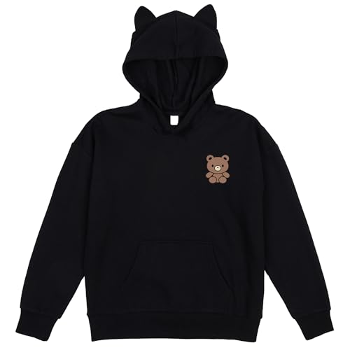 Teddy Bear Youth Black Long Sleeve Hooded Sweatshirt With 3D Ears