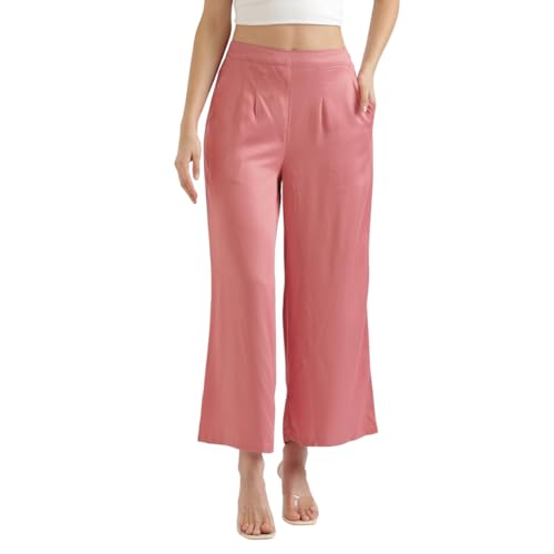 Image of SAADAA Palazzo Pants for Women Half-Elasticated Waistband | Palazzo for Women in Soft Viscose Fabric | Regular Fit with Mid Rise Waist & Deep Pockets | Versatile for Formal & Casual Wear