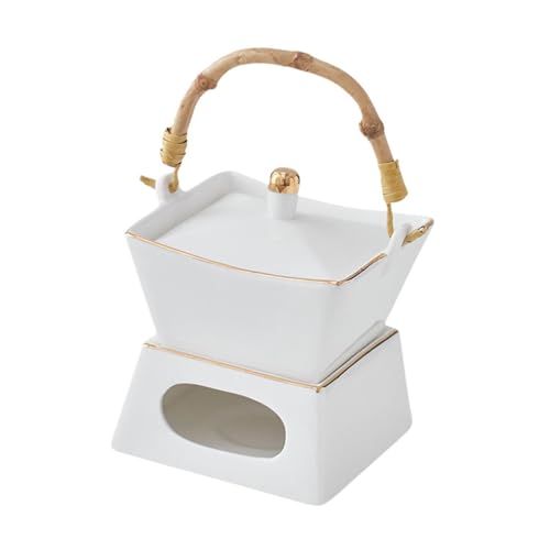 Bothyi Chocolate Fondue Pot Tea Light Porcelain Melting Pot and Lid Cheese Fondue Pot Fondue Pot Set for Caramel Tapas Party Wedding, Gold Edge