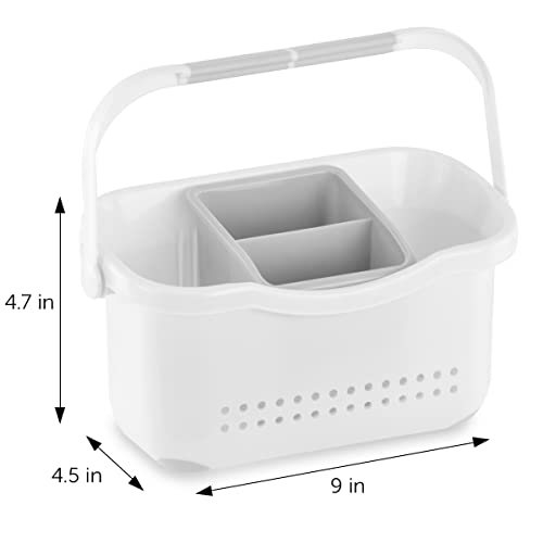 DecorRack Small Shower Caddy, Anti-Slip 9x4 Bath and Beauty Plastic Organizer Basket with Detachable Compartment, Handle for Bathroom, Dorm, Toothbushes, Toothpaste, Soap, and Beauty Products.