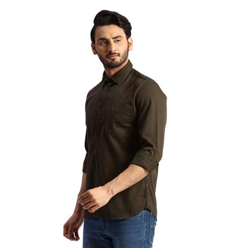 Image of Parx Men's Pure Cotton Solid Pattern Slim Fit Semi Cutaway Collar Full Sleeve Casual Shirt