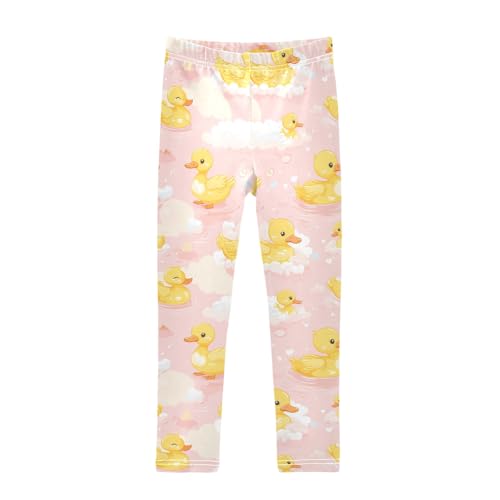 Yellow Duck with Cloud Girls Leggings Athletic Pants Tights Stretch Bottom