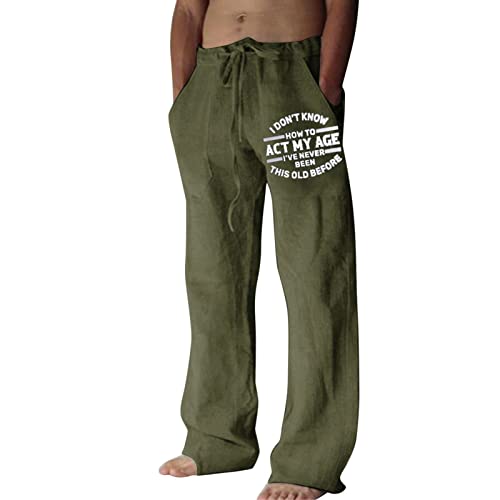LindoMaker Pantalones de pijama de algodón para hombre, pantalones de verano recortados, cintura con cordón, pantalones de secado rápido, pantalones de playa, pantalones de yoga (066-AG, S)