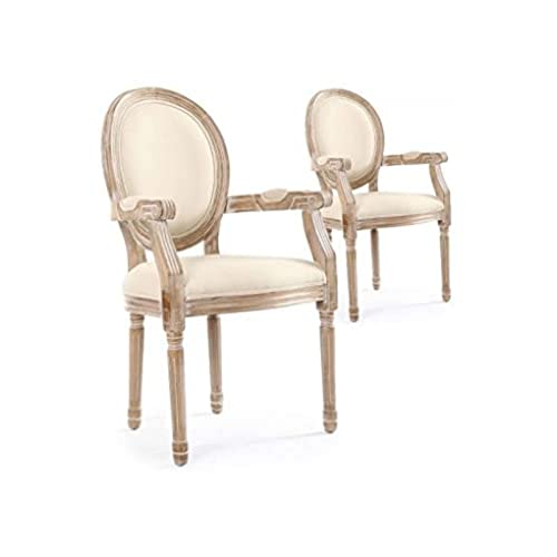 Menzzo Lot de 2 chaises médaillon Louis XVI Cosy Tissu Beige