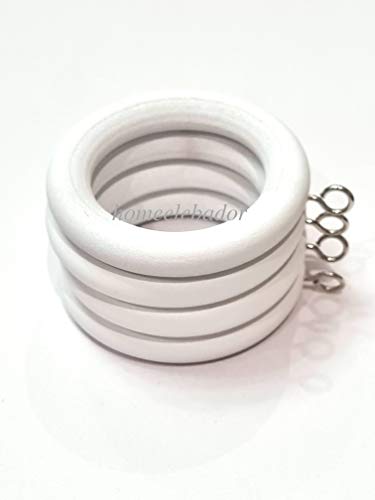 45mm Wooden Curtain Hanging Ring Hooks with Eyes White Wood Drapery Curtain Rings Rod Hanging Sliding Eyelet for 42mm Poles Pack of 12.