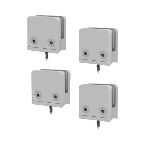 Square Glass Clamp, Glass Railing Spigot, Glass Bracket Holder, Silver Coated Aluminum Clamps For Flat And Curved Square Glass/Acrylic Surface. Clamps For Balustrade, Shelf Divider Panels. (Pack Of 4) #TOP4