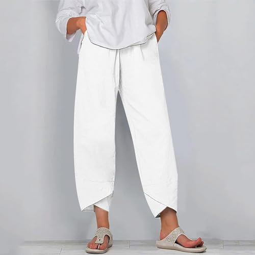 Cotton Linen Casual Summer Capri Pants Printed Cropped Comfy Baggy Trousers with Pockets Palazzo Lounge Pants2