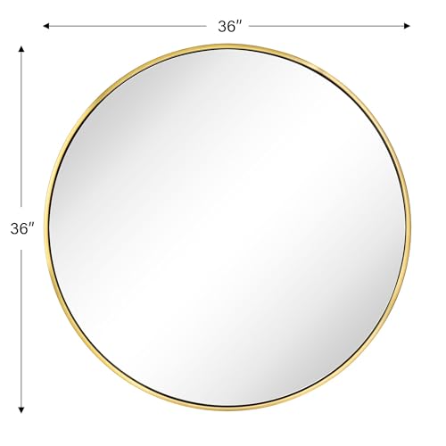 Image of TEHOME Round Gold 36 inch, Brushed Brass Gold Wall Mirror for Bathroom Vanity,Bedroom & Entryway